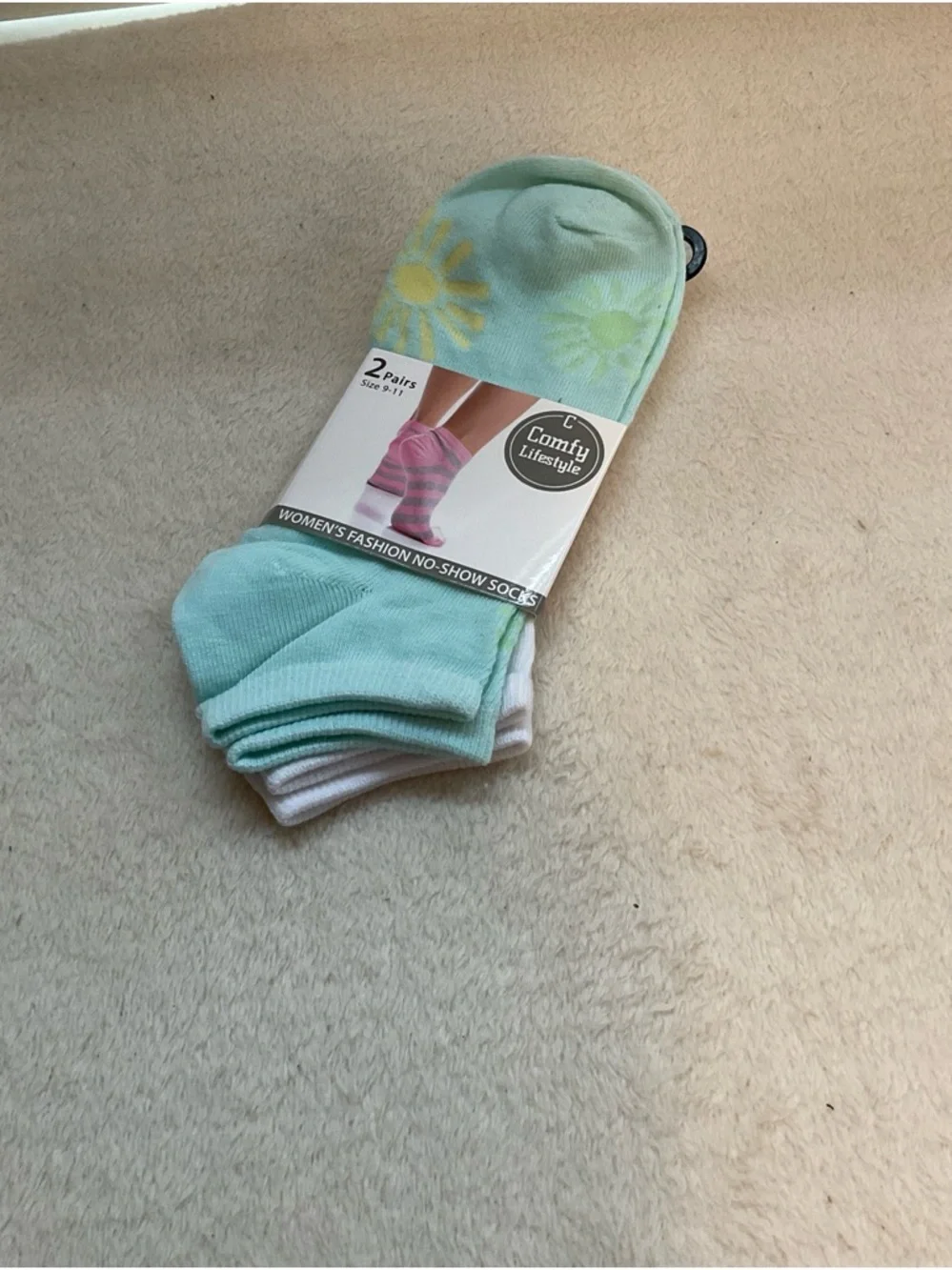 Women's No-Show Socks - Mint & White (2 Pairs)